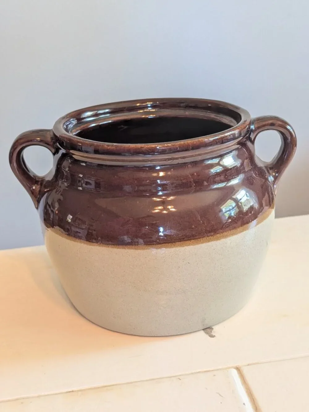 Antique Monmouth USA Stoneware Bean Pot Crock Maple Leaf 1930s 6